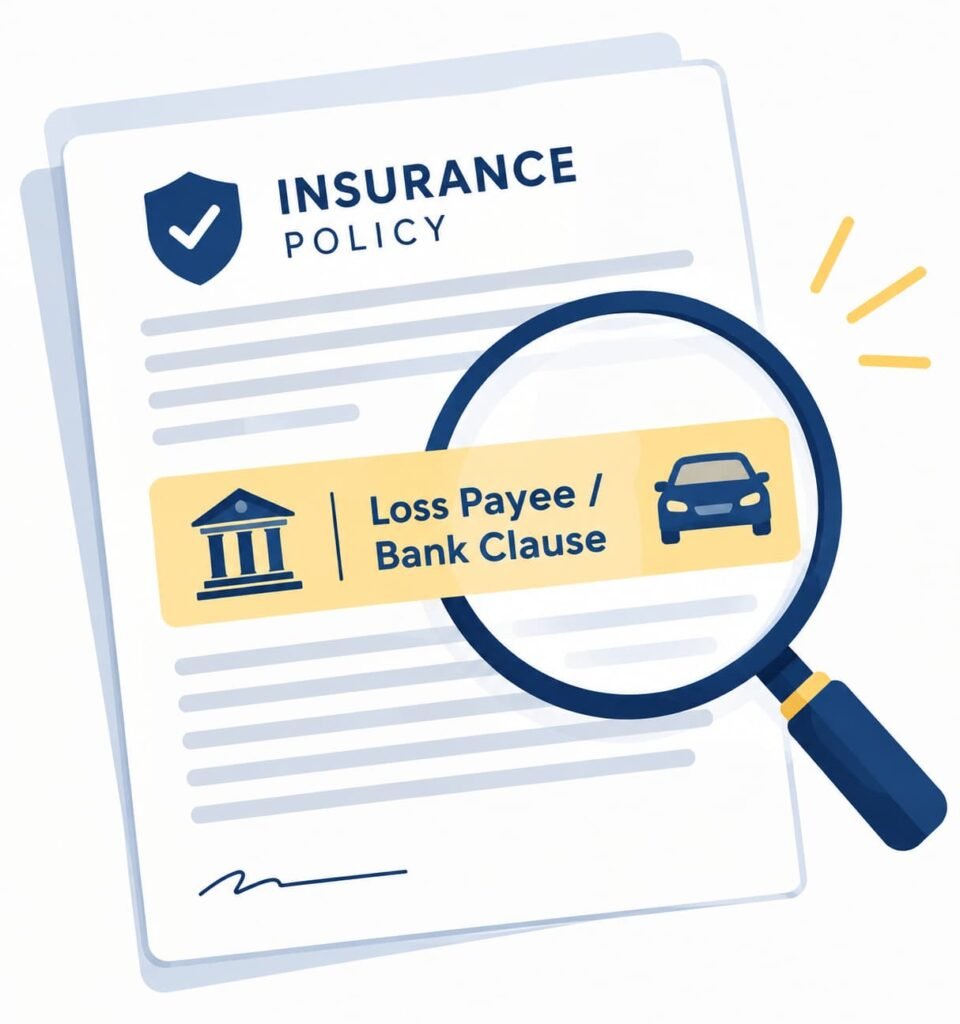 Bank clause on a comprehensive insurance policy for a financed car